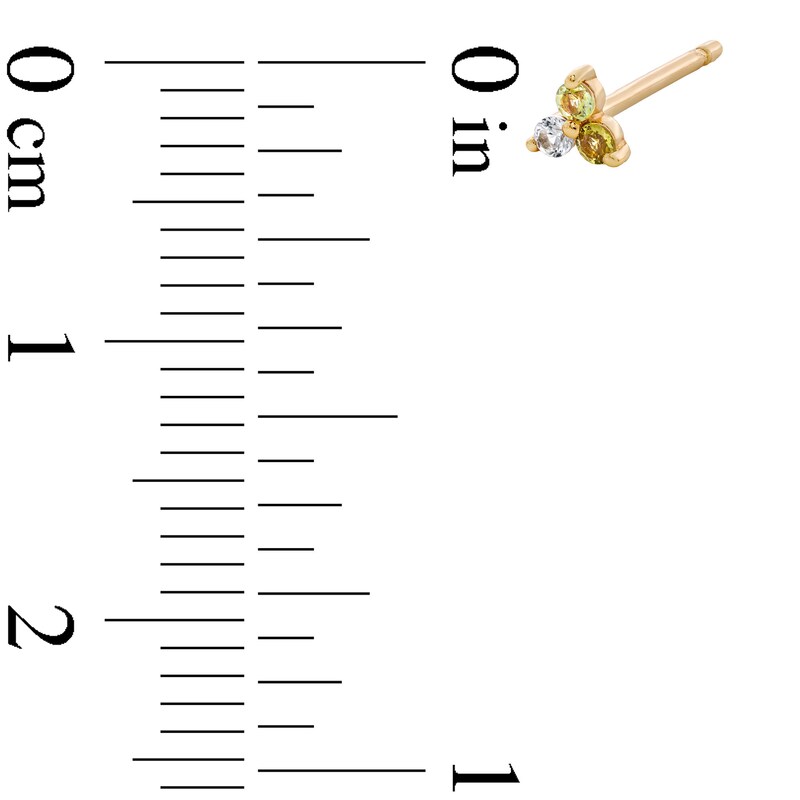 Green Tourmaline, Peridot and White Sapphire Stacked Trio Single Cartilage Stud Earring in 14K Gold