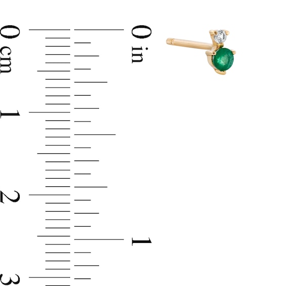 Emerald and White Sapphire Stacked Single Cartilage Stud Earring in 14K Gold