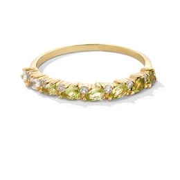 Pear-Shaped Green Tourmaline, Peridot and White Sapphire Ombré Band in 10K Gold