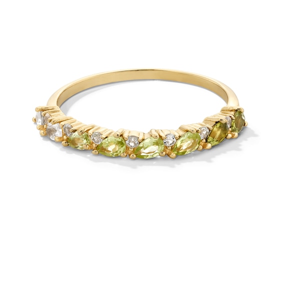 Pear-Shaped Green Tourmaline, Peridot and White Sapphire OmbrÃ© Band in 10K Gold