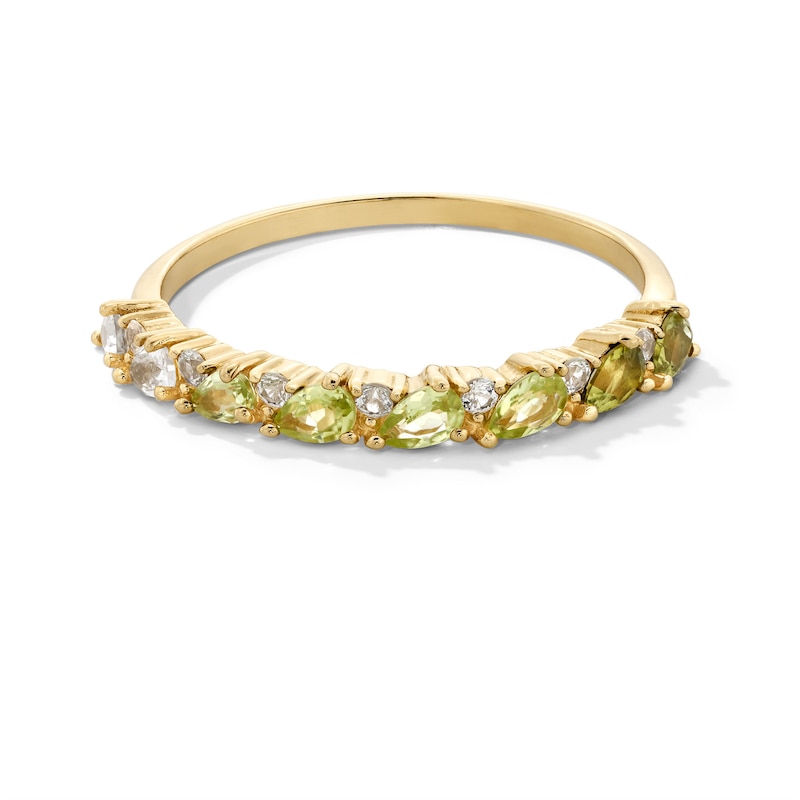 Main Image 1 of Pear-Shaped Green Tourmaline, Peridot and White Sapphire Ombré Band in 10K Gold
