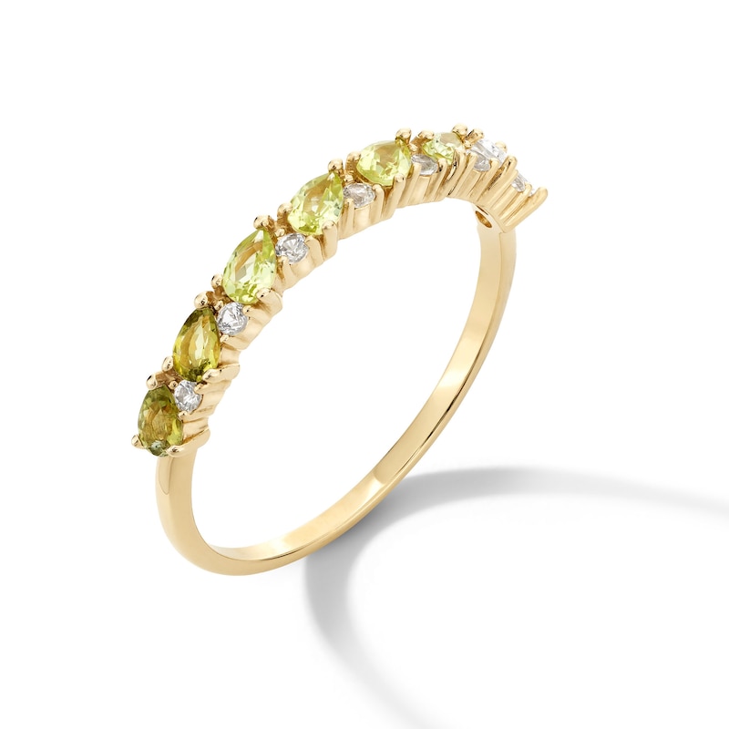 Main Image 2 of Pear-Shaped Green Tourmaline, Peridot and White Sapphire Ombré Band in 10K Gold