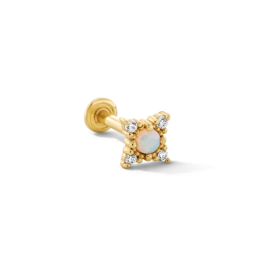 2.0mm Opal and Lab-Grown Diamond Accent Single Cartilage Stud Earring in 14K Gold
