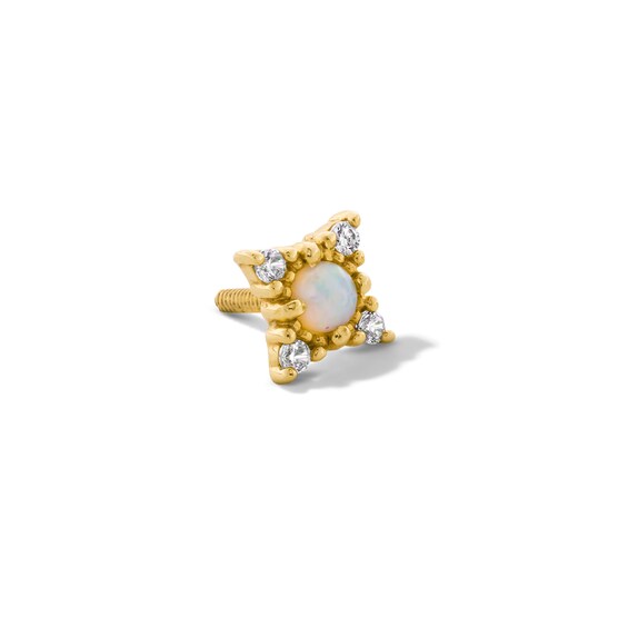 2.0mm Opal and Lab-Grown Diamond Accent Single Cartilage Stud Earring in 14K Gold