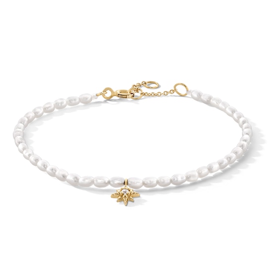 Freshwater Cultured Pearl and White Sapphire Star Charm Bracelet in Sterling Silver with 18K Gold Plate