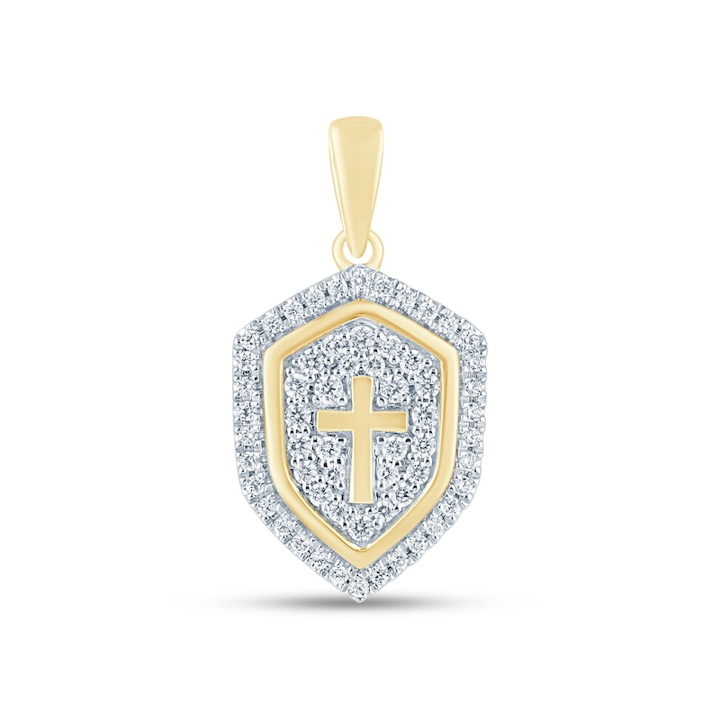 Main Image 1 of 1/2 CT. T.W. Certified Lab-Grown Diamond Cross Shield Necklace Charm in 10K Gold (F/SI2)