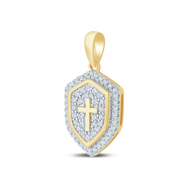 Main Image 2 of 1/2 CT. T.W. Certified Lab-Grown Diamond Cross Shield Necklace Charm in 10K Gold (F/SI2)