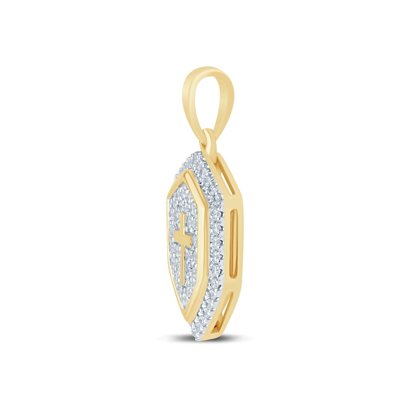 Main Image 3 of 1/2 CT. T.W. Certified Lab-Grown Diamond Cross Shield Necklace Charm in 10K Gold (F/SI2)