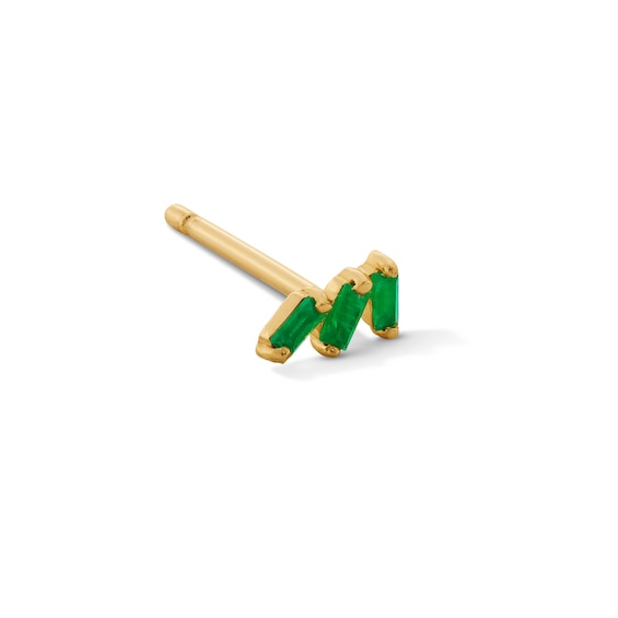 Baguette-Cut Emerald Trio Single Cartilage Stud Earring in 14K Gold
