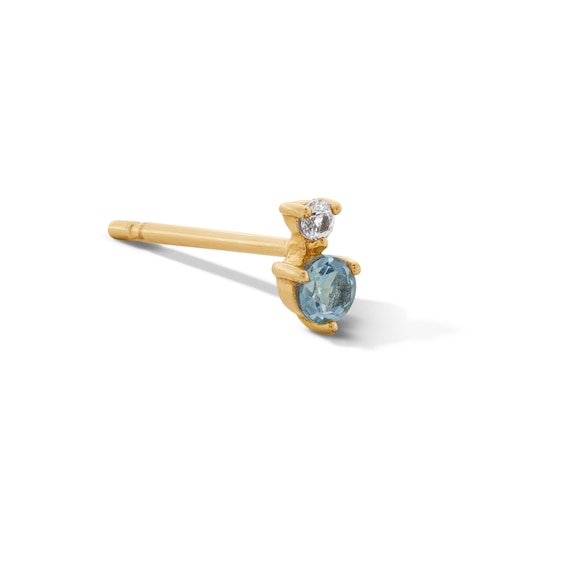 Tanzanite and White Sapphire Stacked Single Cartilage Stud Earring in 14K Gold