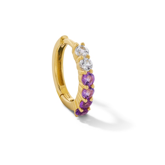 Amethyst and White Sapphire Ombré Single Hoop Earring in 14K Gold