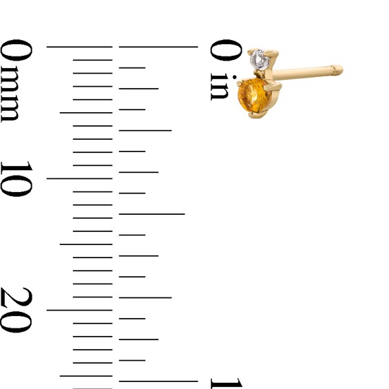 Citrine and White Sapphire Stacked Single Cartilage Stud Earring in 14K Gold