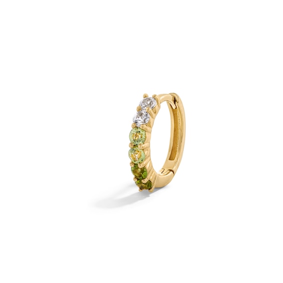 Green Tourmaline, Peridot and White Sapphire OmbrÃ© Single Hoop Earring in 14K Gold