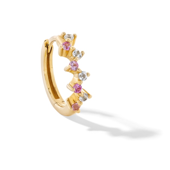 Pink Tourmaline and White Sapphire Single Zigzag Hoop Earring in 14K Gold