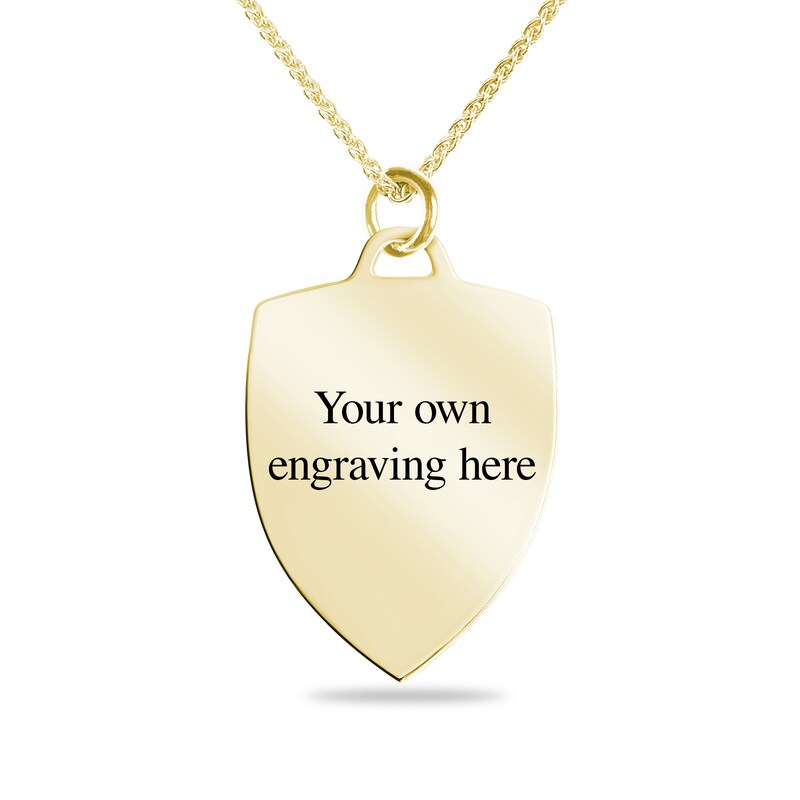 Main Image 2 of Engravable Compass Shield Pendant in 10K White or Yellow Gold (2 Lines) - 22”
