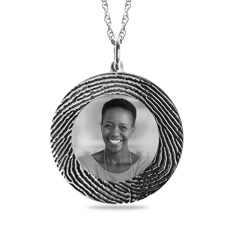 Main Image 1 of Engravable Fingerprint and Photo Pendant in Sterling Silver (1 Image, 1 Fingerprint and 3 Lines)