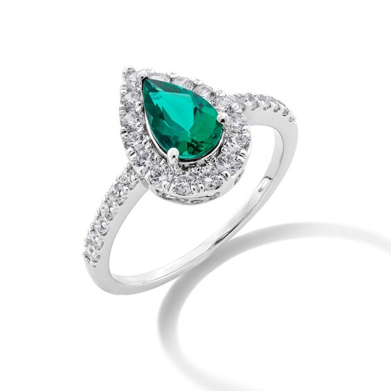 Pear-Shaped Lab-Created Emerald and 1/2 CT. T.w. Certified Lab-Grown Diamond Frame Ring in 14K White Gold (F/Si2)