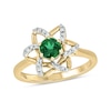 Thumbnail Image 2 of Lab-Created Emerald and 1/6 CT. T.W. Diamond Flower Pendant, Earrings and Ring Set in Sterling Silver with Gold Plate