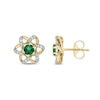 Thumbnail Image 4 of Lab-Created Emerald and 1/6 CT. T.W. Diamond Flower Pendant, Earrings and Ring Set in Sterling Silver with Gold Plate