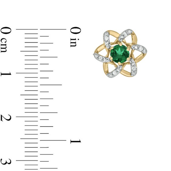 Lab-Created Emerald and 1/6 CT. T.w. Diamond Flower Pendant, Earrings and Ring Set in Sterling Silver with Gold Plate