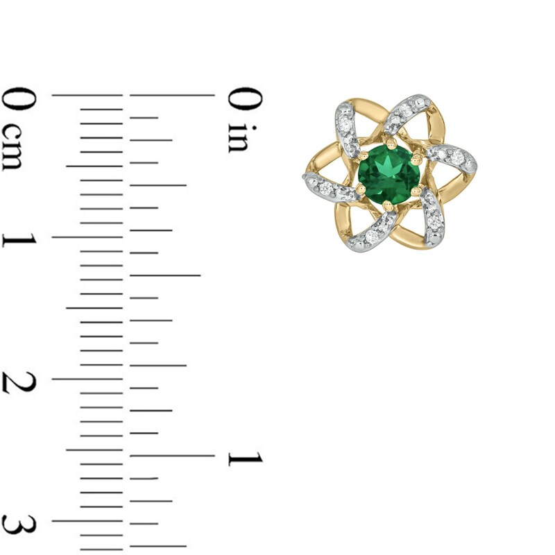Main Image 5 of Lab-Created Emerald and 1/6 CT. T.W. Diamond Flower Pendant, Earrings and Ring Set in Sterling Silver with Gold Plate