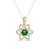 Thumbnail Image 6 of Lab-Created Emerald and 1/6 CT. T.W. Diamond Flower Pendant, Earrings and Ring Set in Sterling Silver with Gold Plate