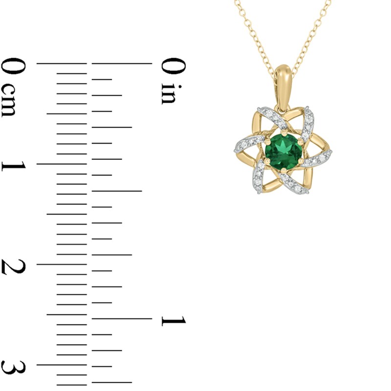 Main Image 8 of Lab-Created Emerald and 1/6 CT. T.W. Diamond Flower Pendant, Earrings and Ring Set in Sterling Silver with Gold Plate