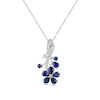 Thumbnail Image 1 of Pear-Shaped and Round Blue Lab-Created Sapphire with 1/8 CT. T.W. Diamond Flower Vine Pendant in Sterling Silver