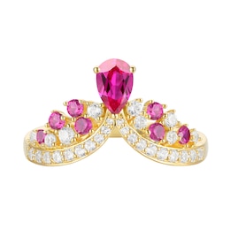 Lab-Created Ruby and White Lab-Created Sapphire Crown Contour Ring in Sterling Silver with 14K Gold Plate