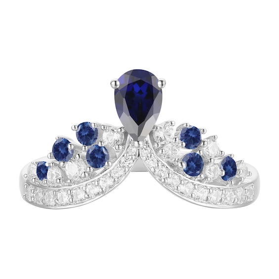 Blue and White Lab-Created Sapphire Crown Contour Ring in Sterling Silver