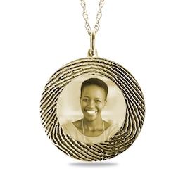 Engravable Fingerprint and Photo Pendant in 10K White, Yellow or Rose Gold (1 Image, 1 Fingerprint and 3 Lines)