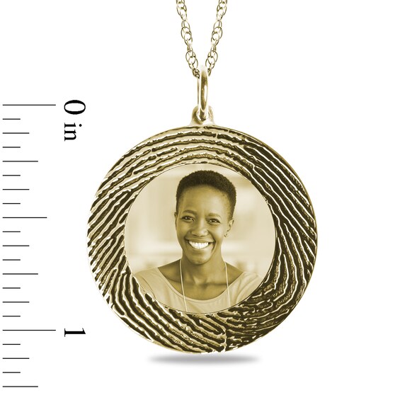 Engravable Fingerprint and Photo Pendant in 10K White, Yellow or Rose Gold (1 Image, 1 Fingerprint and 3 Lines)