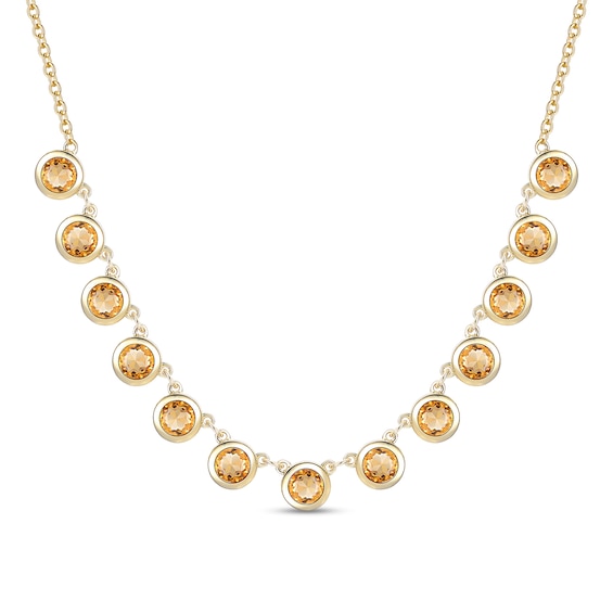 4.0mm Citrine Bezel-Set Station Necklace in Sterling Silver with 14K Gold Plate