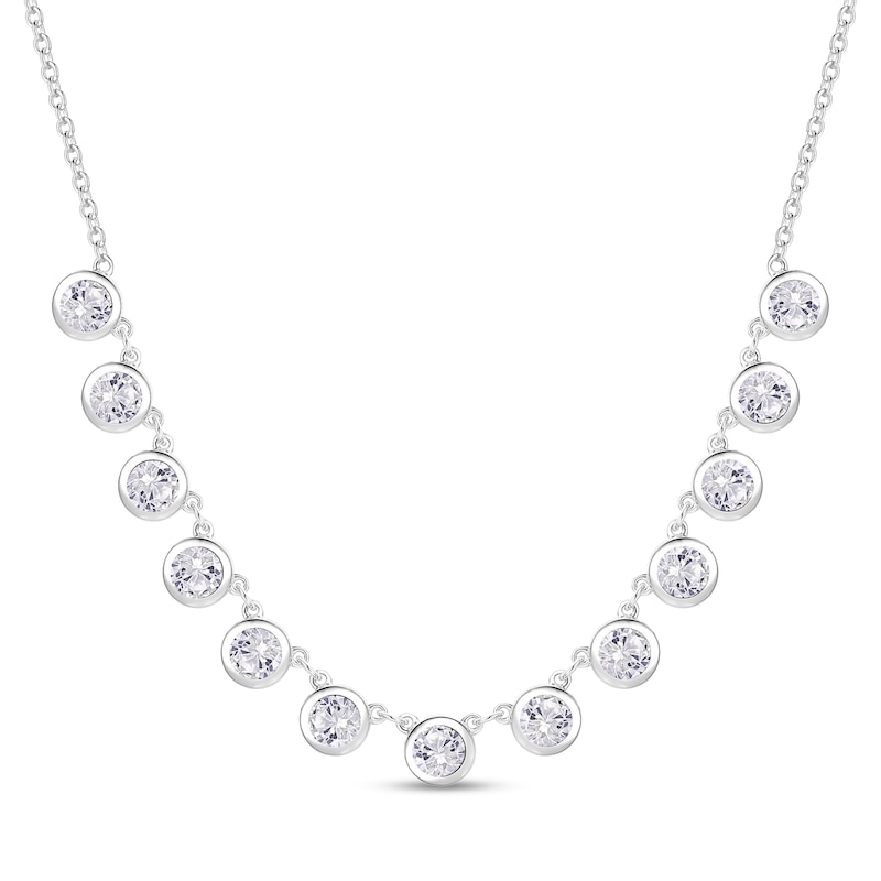 Main Image 1 of 4.0mm White Lab-Created Sapphire Bezel-Set Station Necklace in Sterling Silver