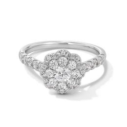 1 CT. T.W. Diamond Double Flower Frame Engagement Ring in 14K White Gold
