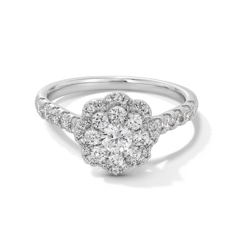Main Image 1 of 1 CT. T.W. Diamond Double Flower Frame Engagement Ring in 14K White Gold