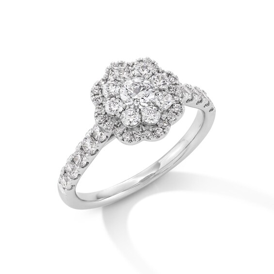 1 CT. T.w. Diamond Double Flower Frame Engagement Ring in 14K White Gold