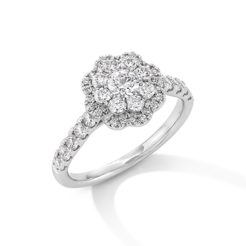 Main Image 3 of 1 CT. T.W. Diamond Double Flower Frame Engagement Ring in 14K White Gold