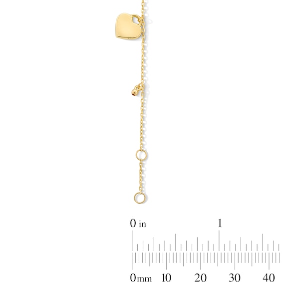 Diamond-Cut Heart and Bead Dangle Station Bracelet in 14K Gold - 7.5â