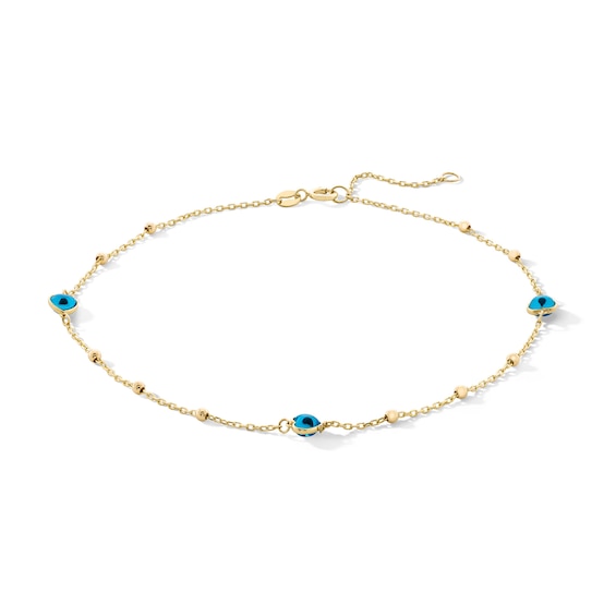 Enameled Evil Eye Heart Station Chain Anklet in 14K Gold - 10â