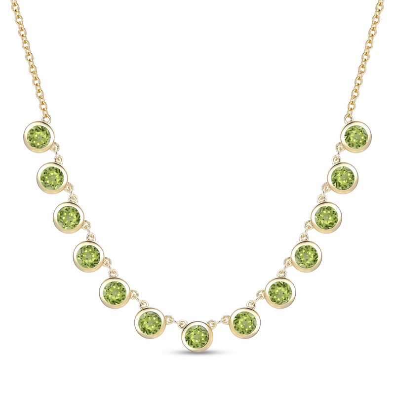 Main Image 1 of 4.0mm Peridot Bezel-Set Station Necklace in Sterling Silver with 14K Gold Plate