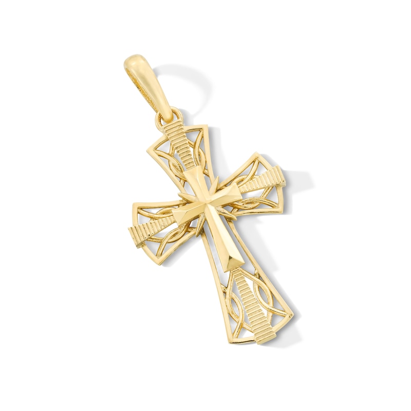 Main Image 1 of Coin-Edge Cross Necklace Charm in Solid 10K Gold