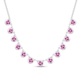 4.0mm Pink Lab-Created Sapphire Bezel-Set Station Necklace in Sterling Silver