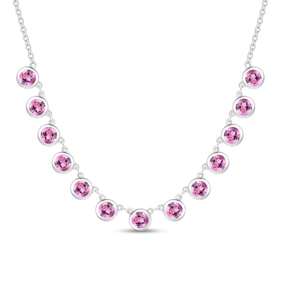 4.0mm Pink Lab-Created Sapphire Bezel-Set Station Necklace in Sterling Silver