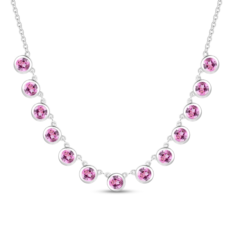 Main Image 1 of 4.0mm Pink Lab-Created Sapphire Bezel-Set Station Necklace in Sterling Silver