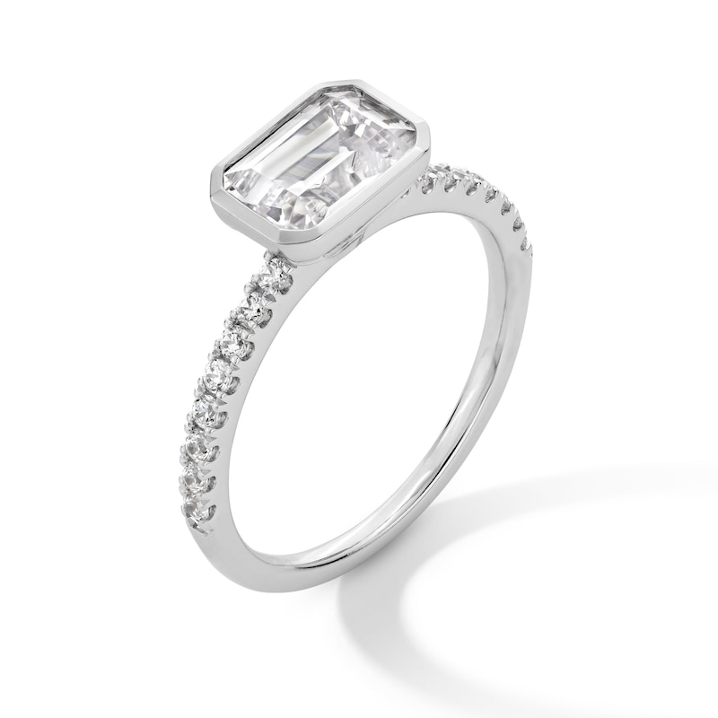 Main Image 3 of 1-3/4 CT. T.W. Emerald-Cut Certified Lab-Grown Diamond Bezel-Set Sideways Engagement Ring in 14K White Gold (F/VS2)