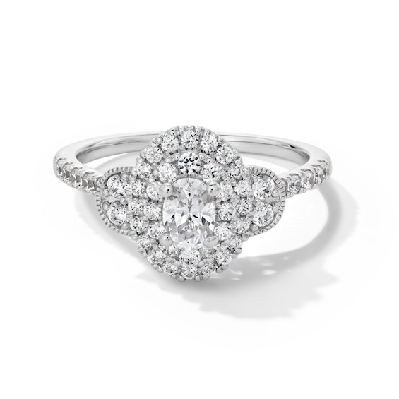 3/4 CT. T.w. Oval Diamond Double Frame Collar Vintage-Style Engagement Ring in 14K White Gold