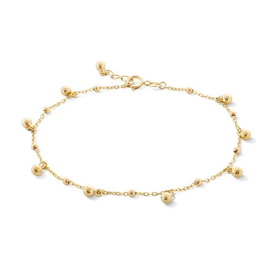 Diamond-Cut Bead Station and Dangle Bracelet in 14K Gold