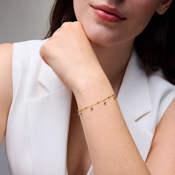 Diamond-Cut Bead Station and Dangle Bracelet in 14K Gold