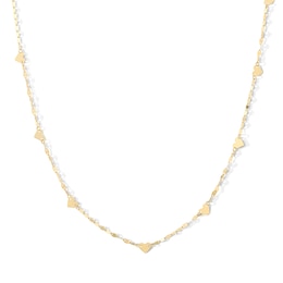 Heart Station Mirror Link Chain Necklace in Solid 14K Gold